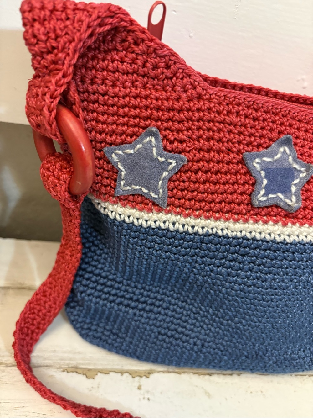 Casual Red and Blue Star Crochet Shoulder Bag - Picture 3 of 5